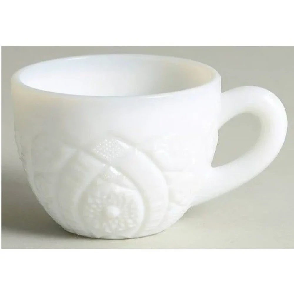 Set of 4 Vintage McKee Punch Cups White Pressed Concord Milk Glass Floral USA